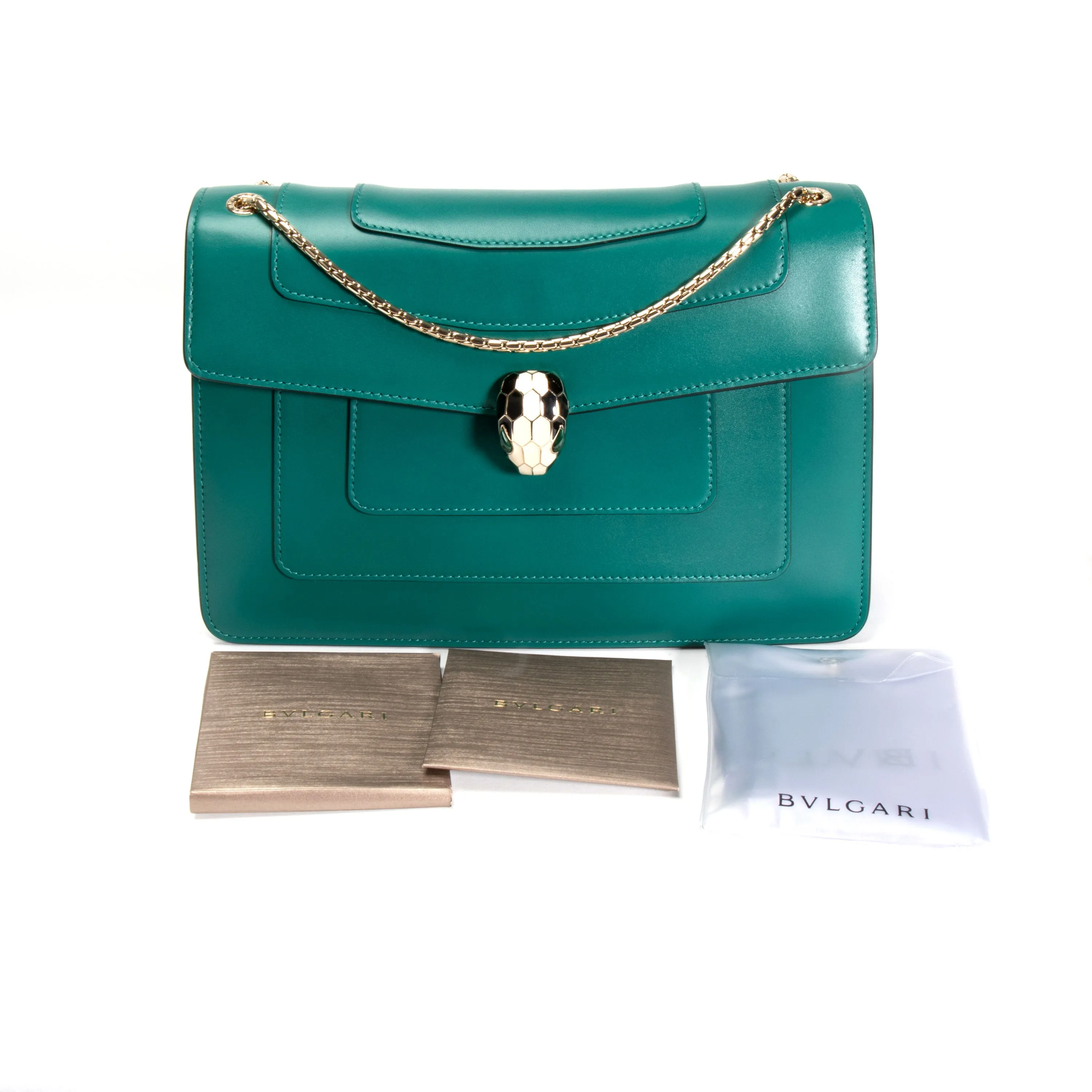 Bvlgari Serpenti Forever Emerald Green Calf Leather Shoulder Bag