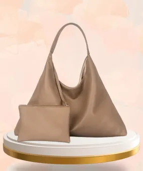 Camel Synthetic Leather Handbag Bag With Hanging Pouch For Women