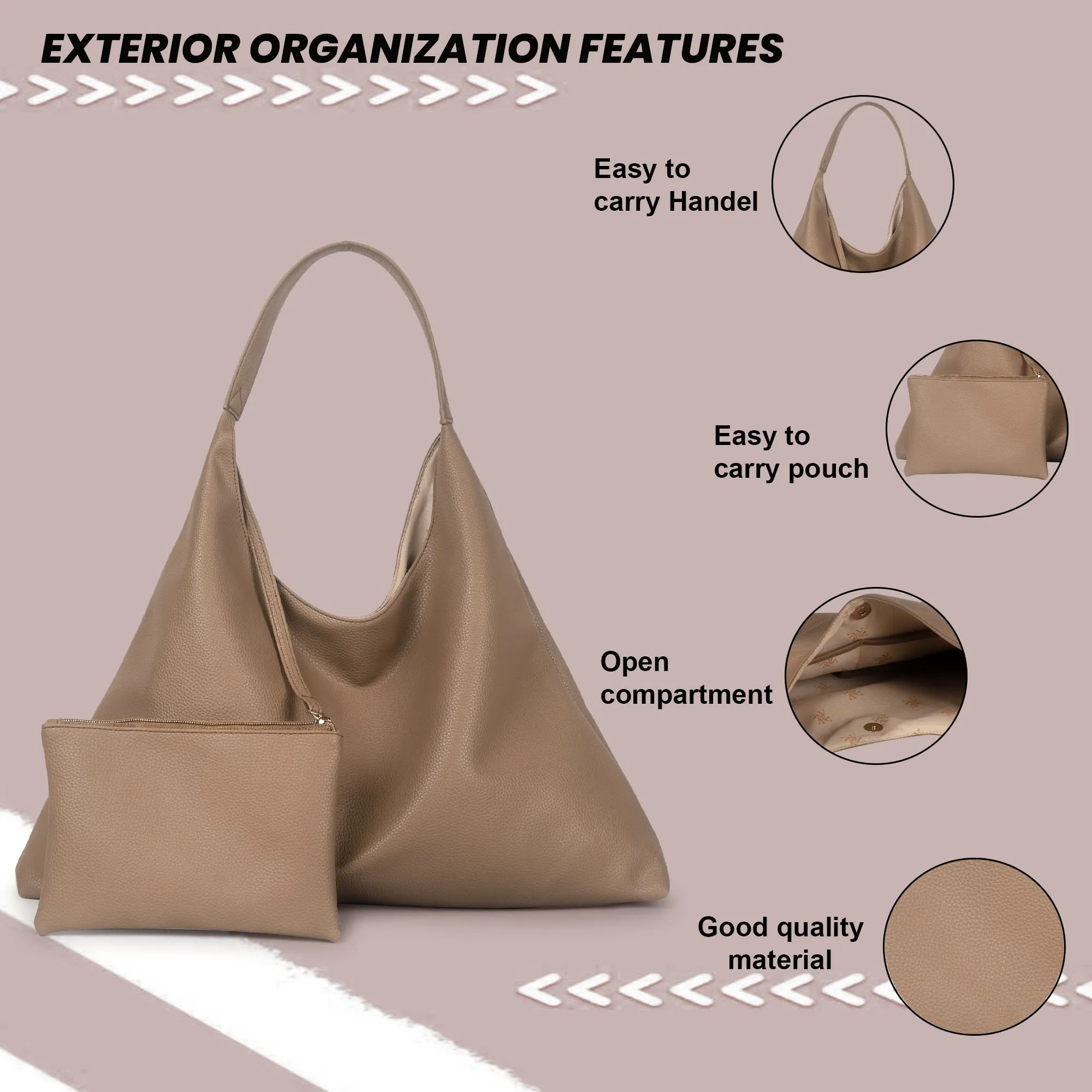 Camel Synthetic Leather Handbag Bag With Hanging Pouch For Women
