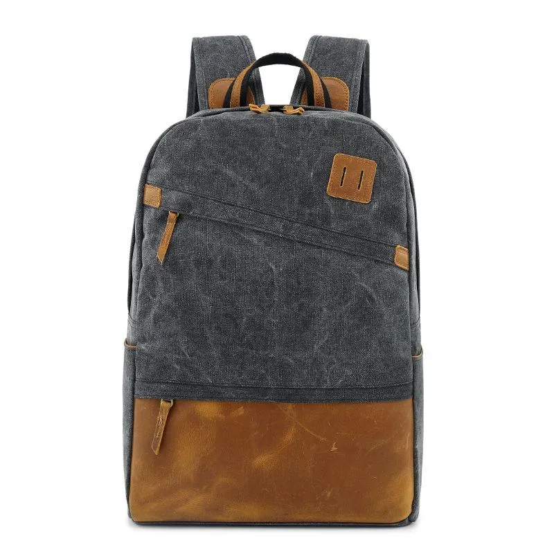 Canvas Leather Mens 14" Black Computer Backpack Green Travel Backpack Blue College Backpack for Men