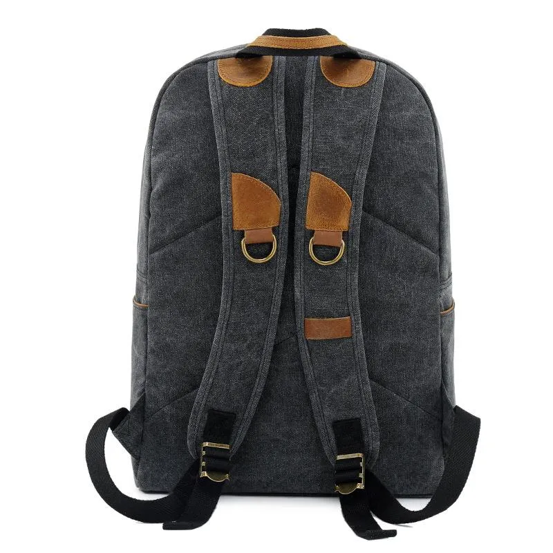 Canvas Leather Mens 14" Black Computer Backpack Green Travel Backpack Blue College Backpack for Men
