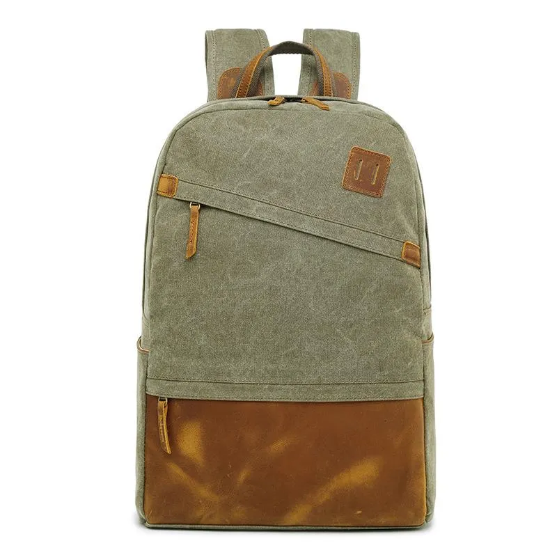 Canvas Leather Mens 14" Black Computer Backpack Green Travel Backpack Blue College Backpack for Men