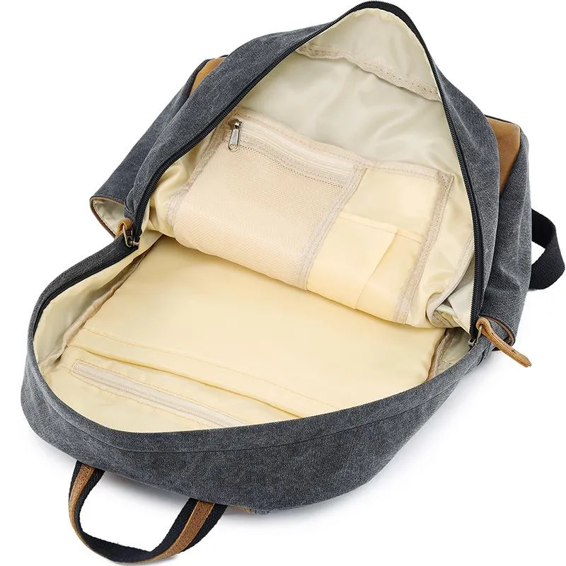 Canvas Leather Mens 14" Black Computer Backpack Green Travel Backpack Blue College Backpack for Men