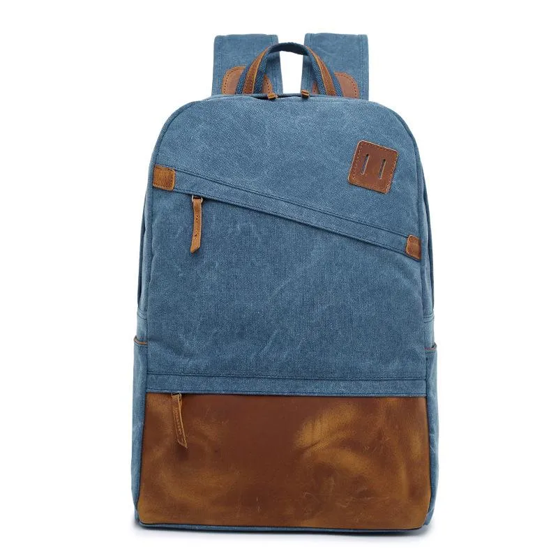 Canvas Leather Mens 14" Black Computer Backpack Green Travel Backpack Blue College Backpack for Men