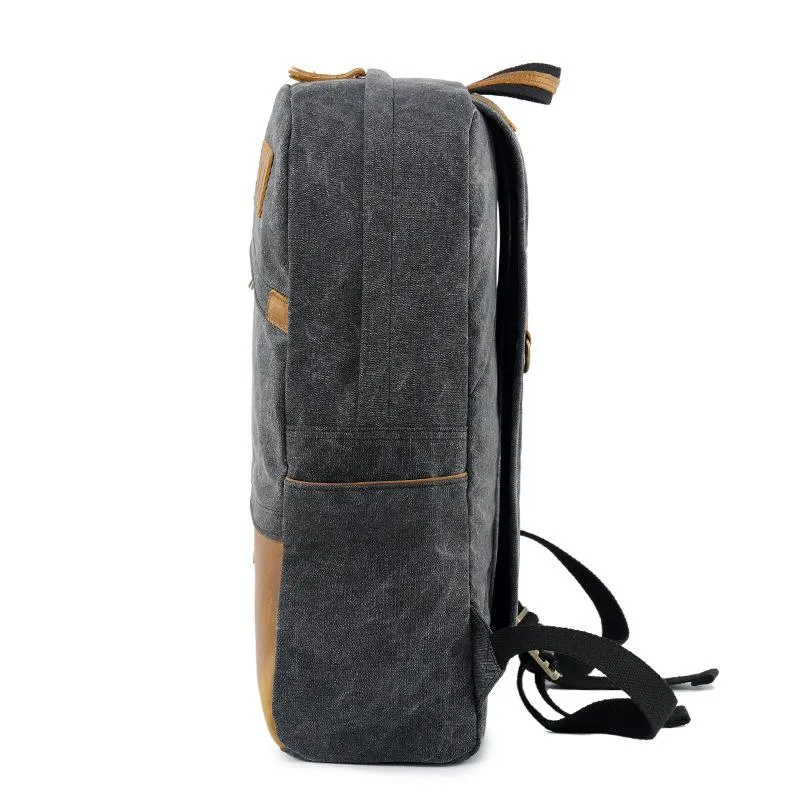 Canvas Leather Mens 14" Black Computer Backpack Green Travel Backpack Blue College Backpack for Men