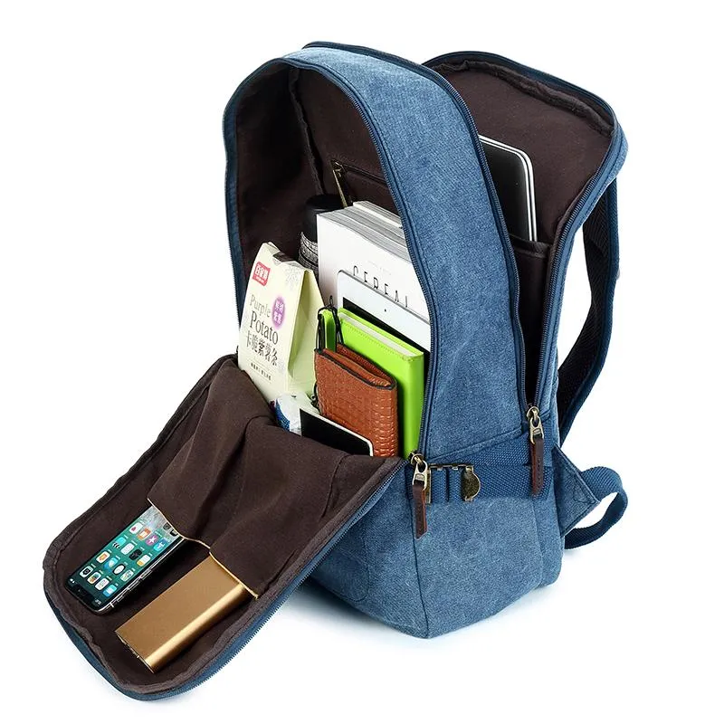 Canvas Mens 14" Black Computer Backpack Green Travel Backpack Blue College Backpack for Men