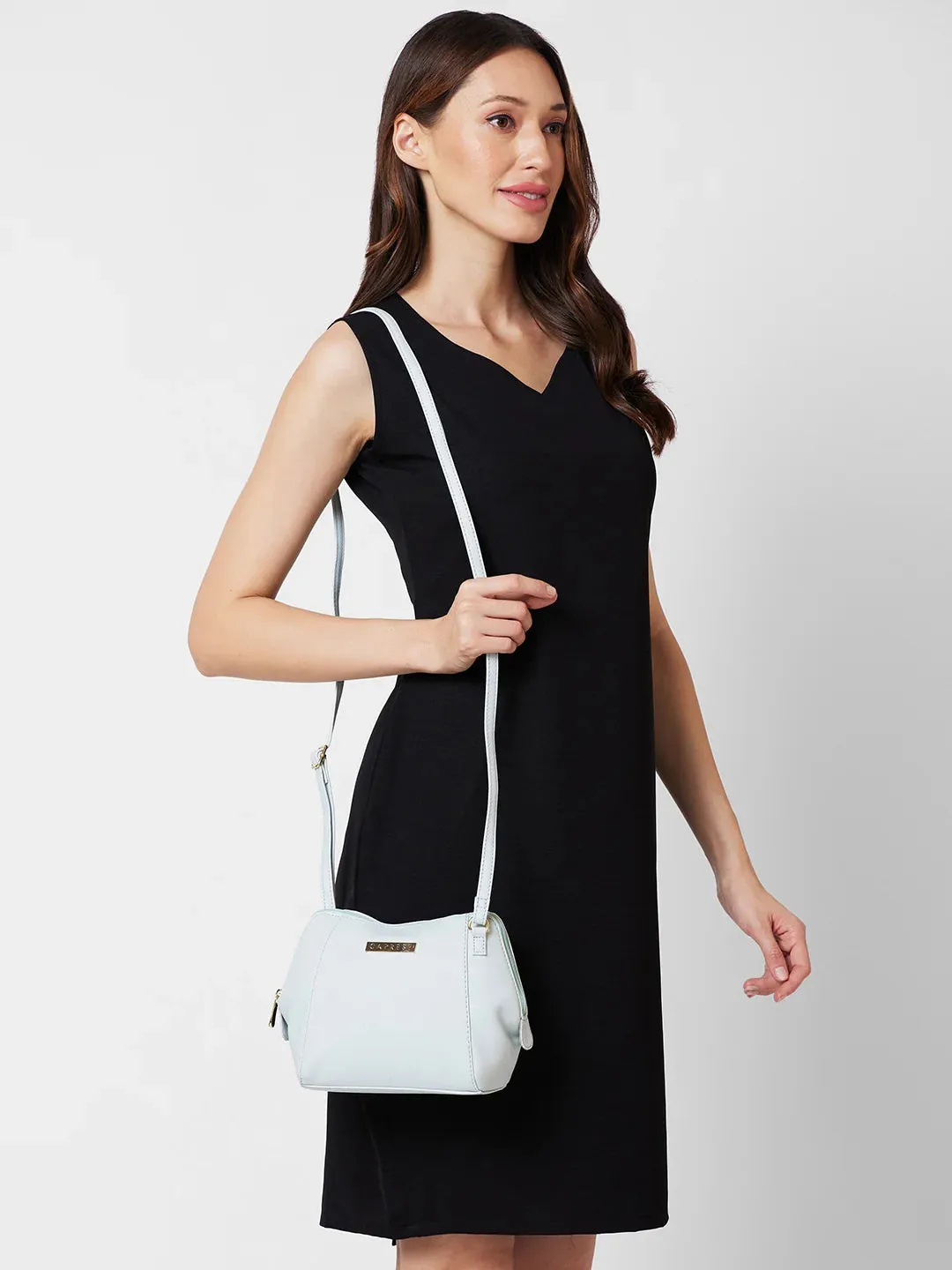 Caprese Holden Small Sling Solid Faux Leather For Women Powder Pink