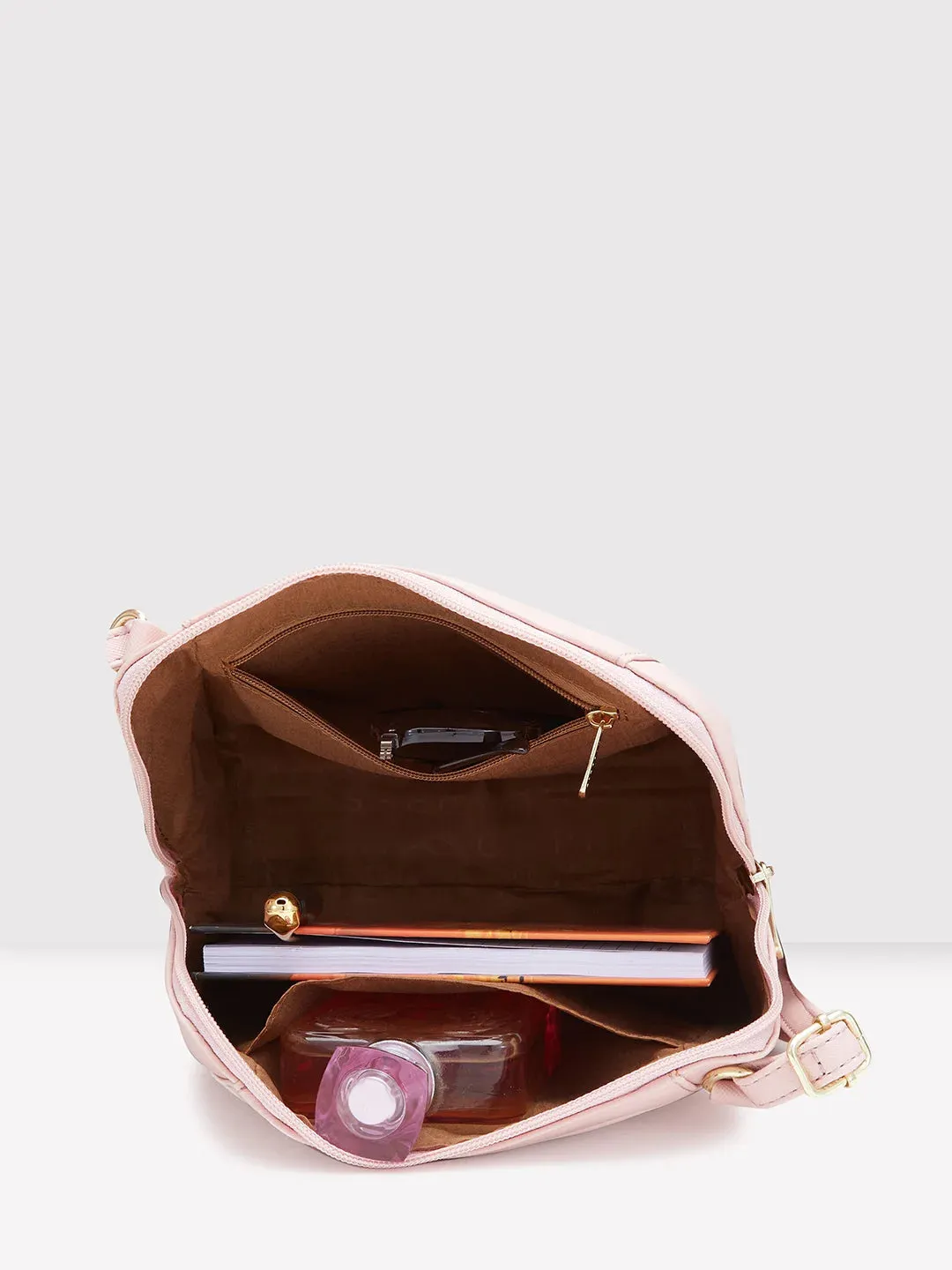 Caprese Holden Small Sling Solid Faux Leather For Women Powder Pink