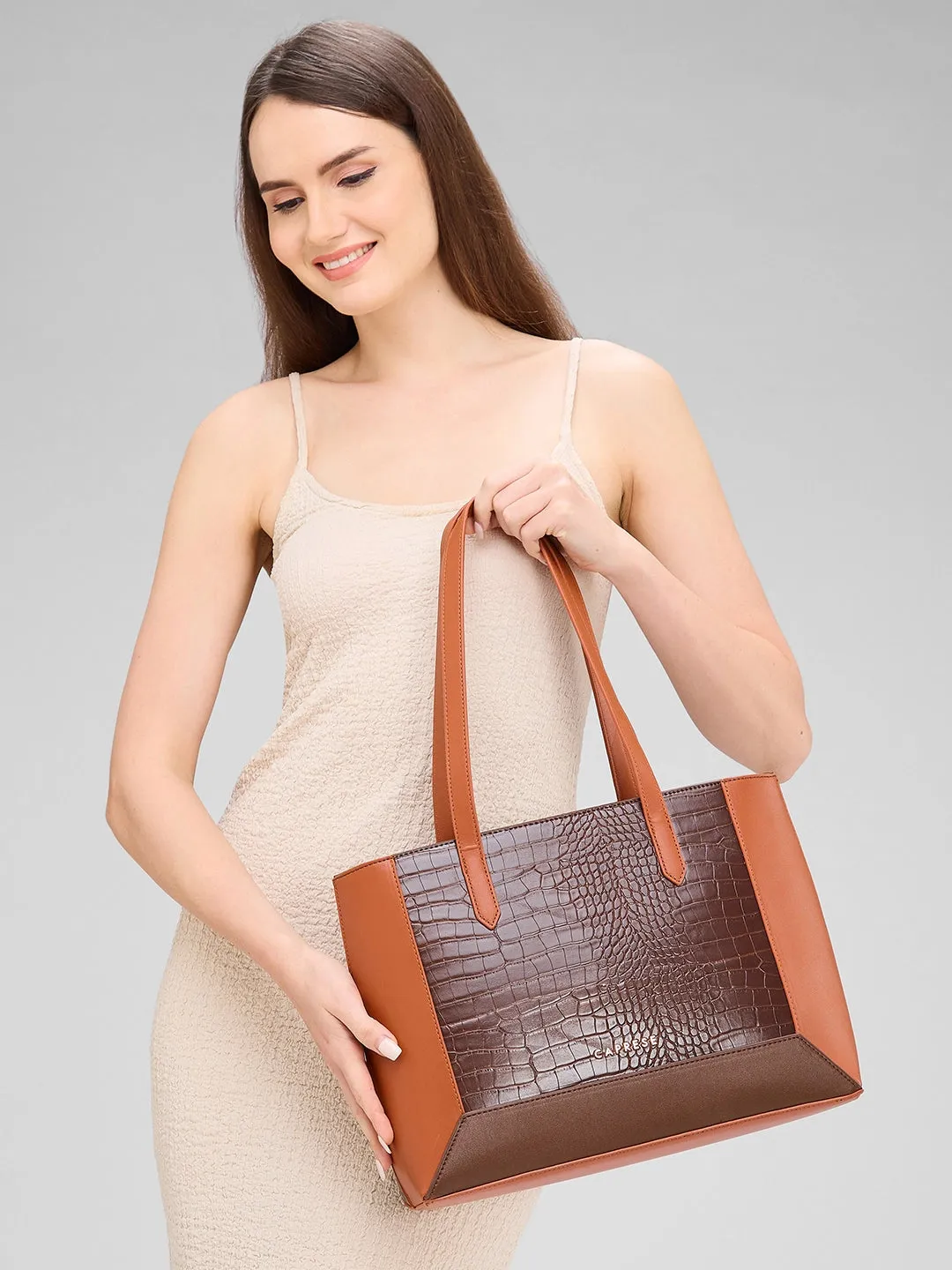 Caprese Rae Tote Medium Croco Womens Office Handbag Brown