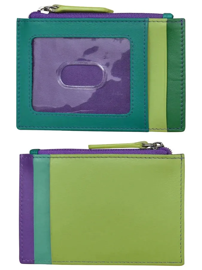 Card Holder Zip I.D. Card Case Sage Multi Leather RFID Blocking 7416