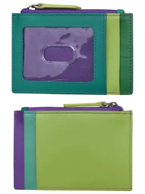 Card Holder Zip I.D. Card Case Sage Multi Leather RFID Blocking 7416