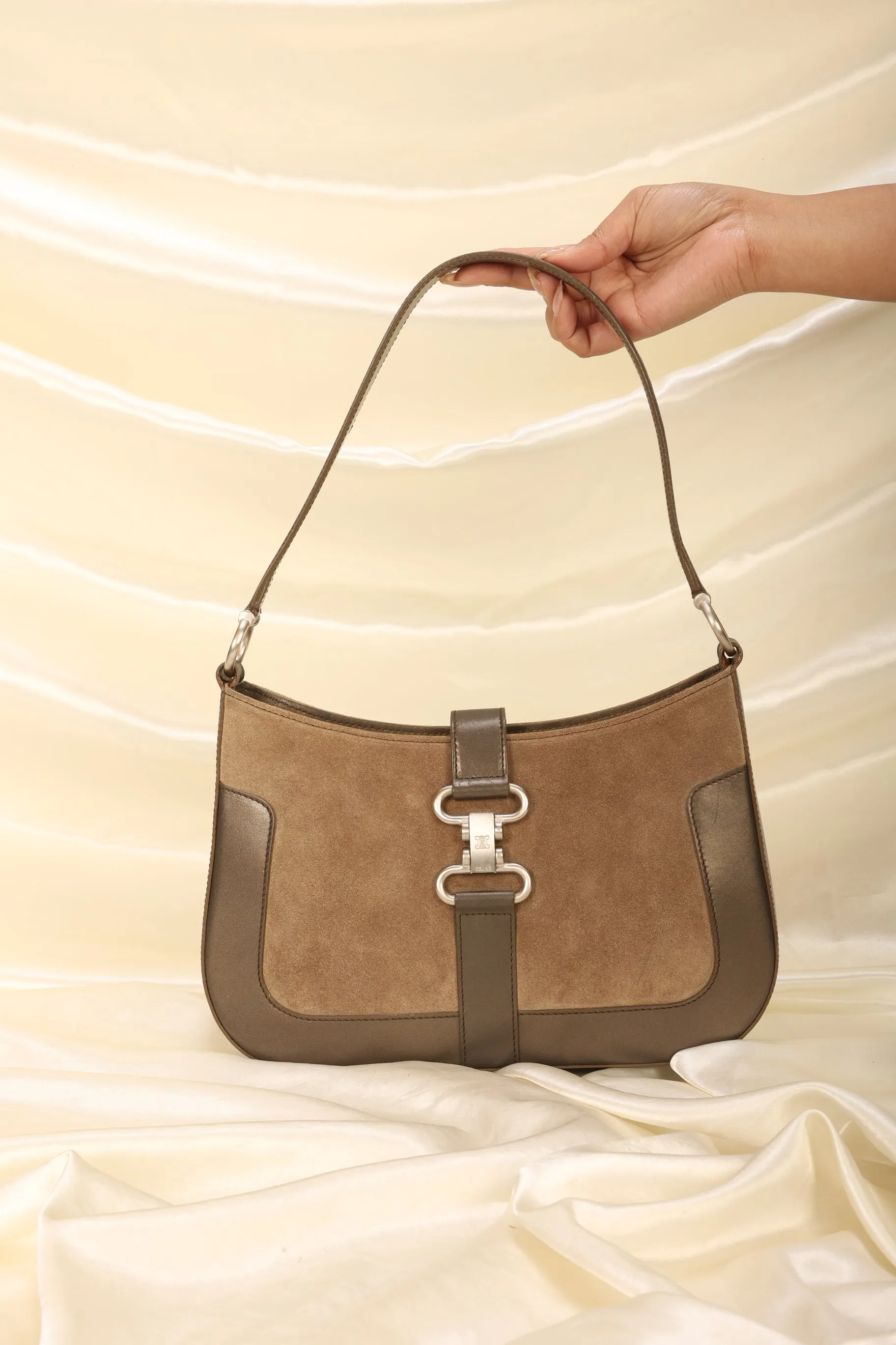 Celine Suede Triomphe Shoulder Bag