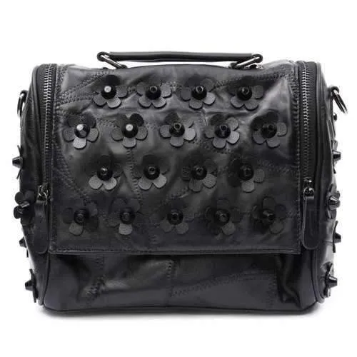 Chic Black and Flowers Design Shoulder Bag For Women - Black