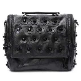 Chic Black and Flowers Design Shoulder Bag For Women - Black