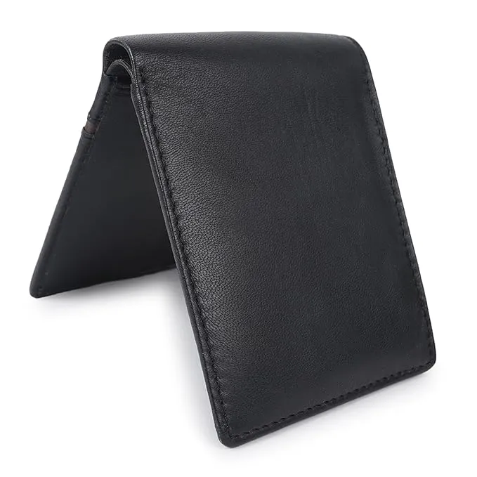 CIMONI® Premium Genuine Leather Wallet for Men Casual Wallet & Kay Chain with RFID Blocking 3 Card Sots, 2 Secret Pockets, 1 ID Window (Color - Black)
