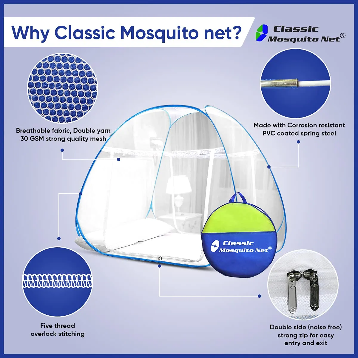 Classic Mosquito Net for King Size Double Bed | Foldable Machardani | Polyester Strong Net | Coated Corrosion Resistant Steel Wire - Red