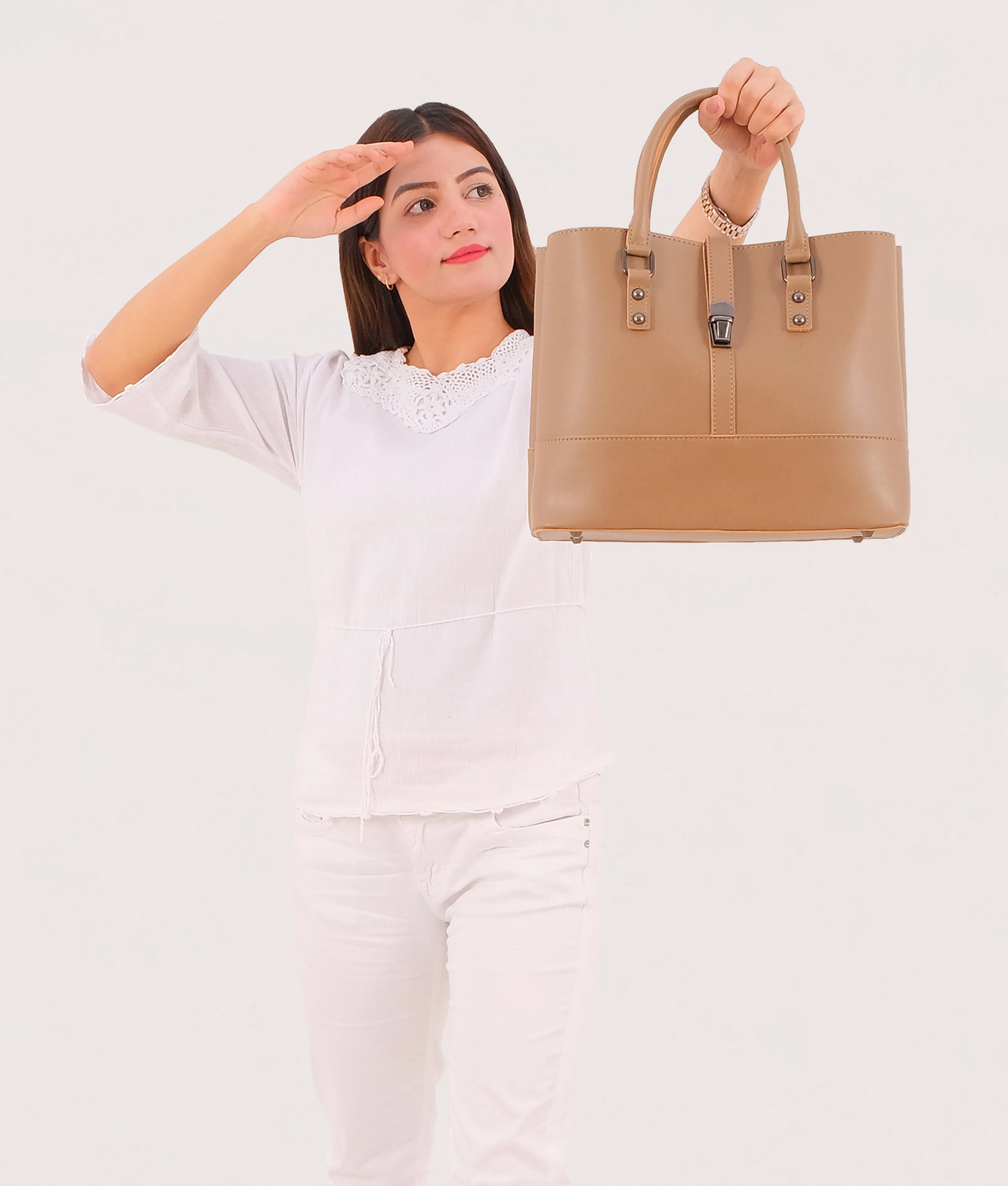 Coffee multi-compartment shoulder bag