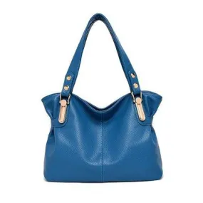 Concise Solid Colour and Metal Design Women's Shoulder Bag - Blue