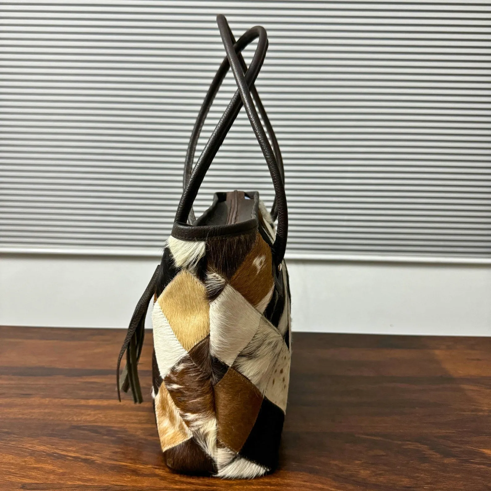 Cowhide Fur Tote Bag Patchwork Pattern