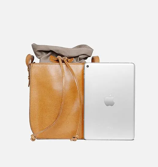 Cute Womens Leather Crossbody Drawstring Bucket Bag Cross Shoulder Bag For Women