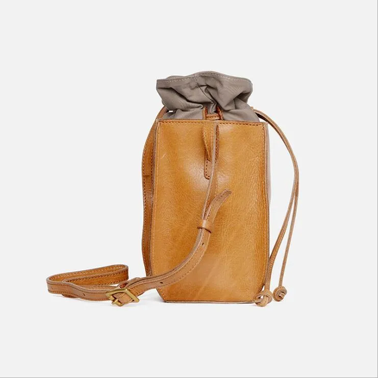 Cute Womens Leather Crossbody Drawstring Bucket Bag Cross Shoulder Bag For Women
