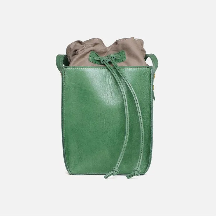 Cute Womens Leather Crossbody Drawstring Bucket Bag Cross Shoulder Bag For Women