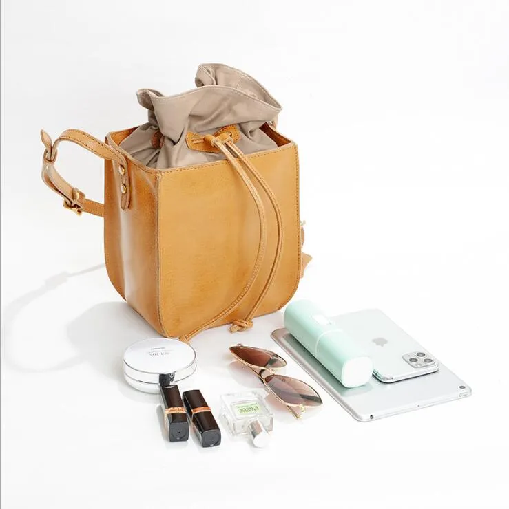 Cute Womens Leather Crossbody Drawstring Bucket Bag Cross Shoulder Bag For Women