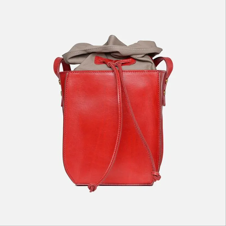 Cute Womens Leather Crossbody Drawstring Bucket Bag Cross Shoulder Bag For Women