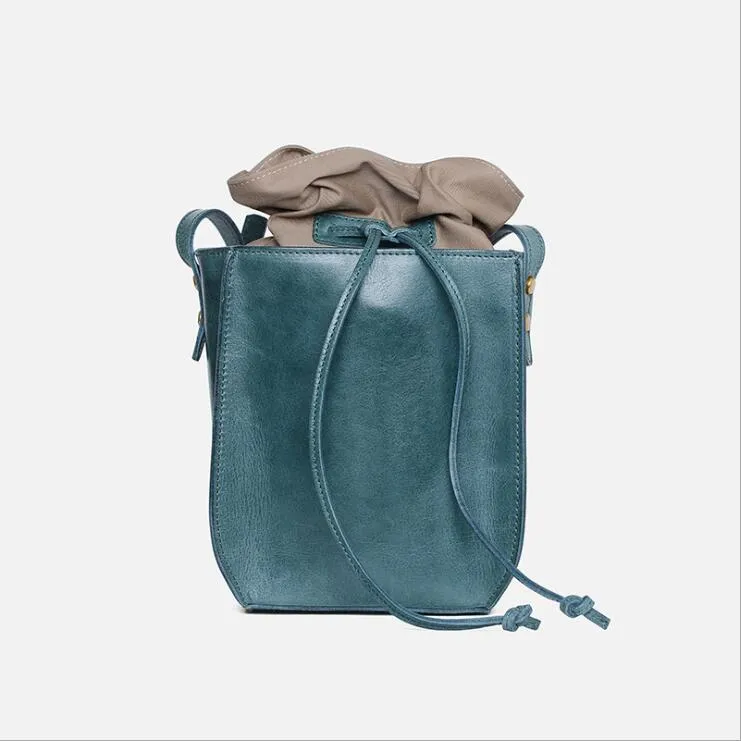 Cute Womens Leather Crossbody Drawstring Bucket Bag Cross Shoulder Bag For Women
