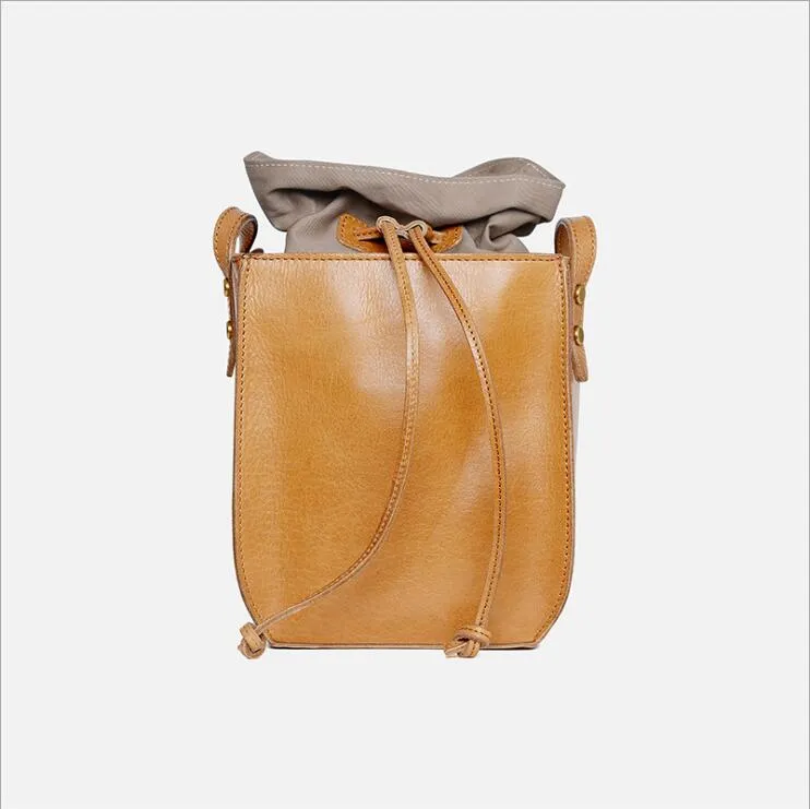 Cute Womens Leather Crossbody Drawstring Bucket Bag Cross Shoulder Bag For Women