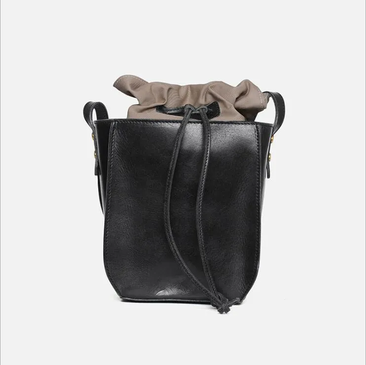 Cute Womens Leather Crossbody Drawstring Bucket Bag Cross Shoulder Bag For Women