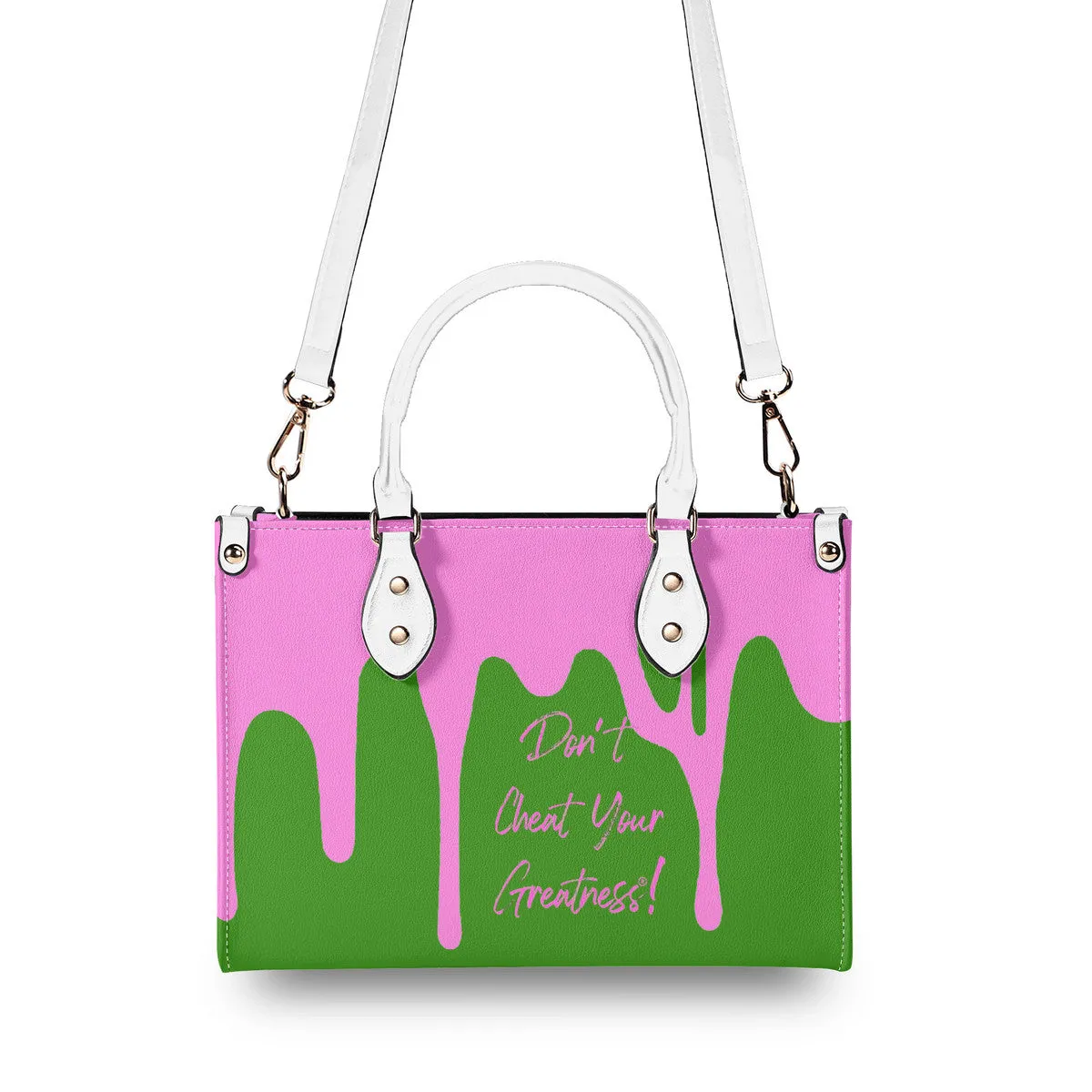 DRIP Pink CR Logo & Green Multiple Sizes Upgraded Luxury Women PU Leather Handbag