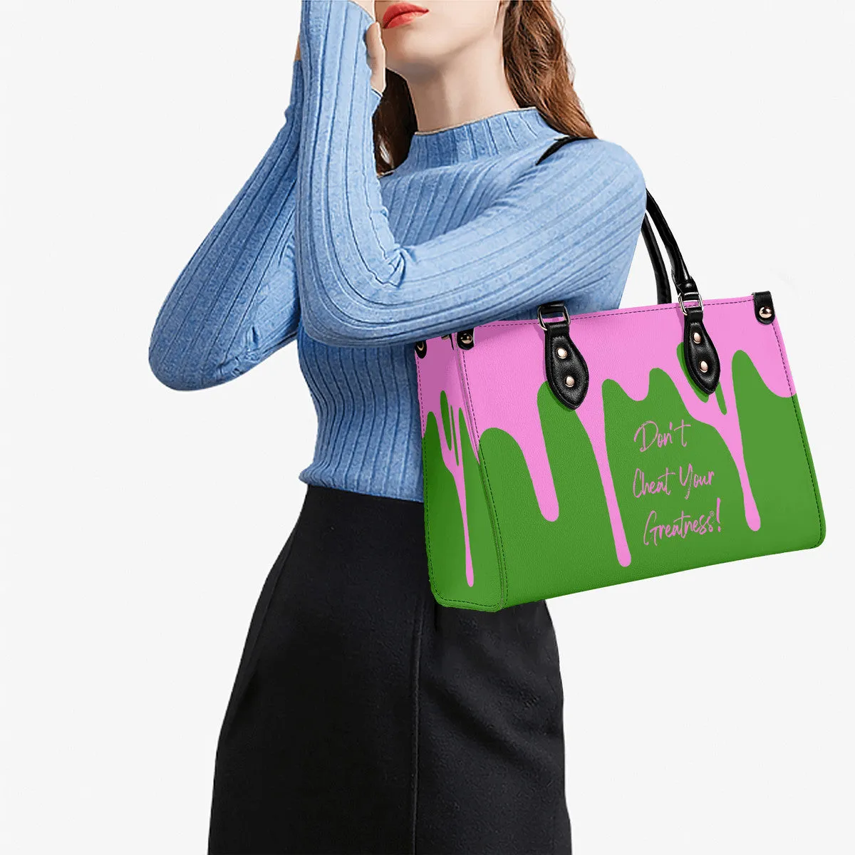 DRIP Pink CR Logo & Green Multiple Sizes Upgraded Luxury Women PU Leather Handbag