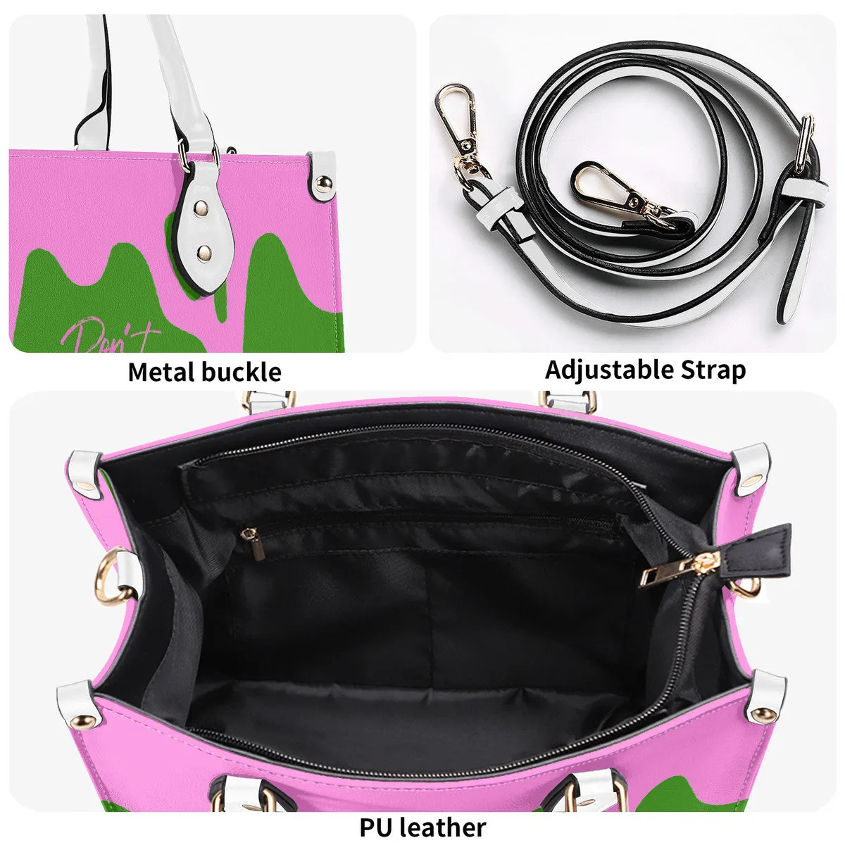 DRIP Pink CR Logo & Green Multiple Sizes Upgraded Luxury Women PU Leather Handbag