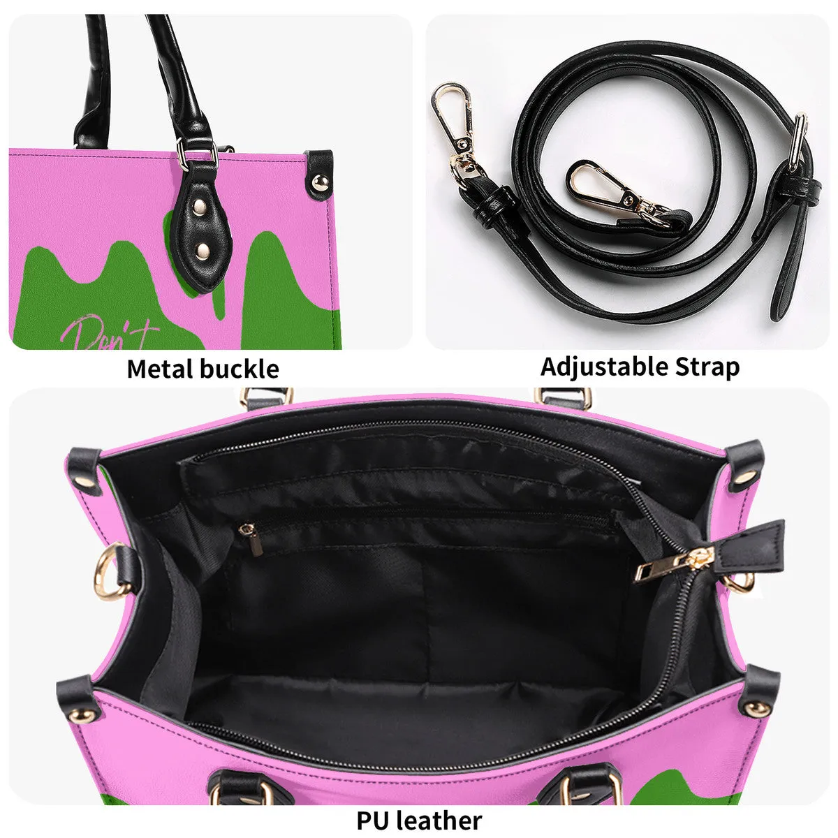 DRIP Pink CR Logo & Green Multiple Sizes Upgraded Luxury Women PU Leather Handbag