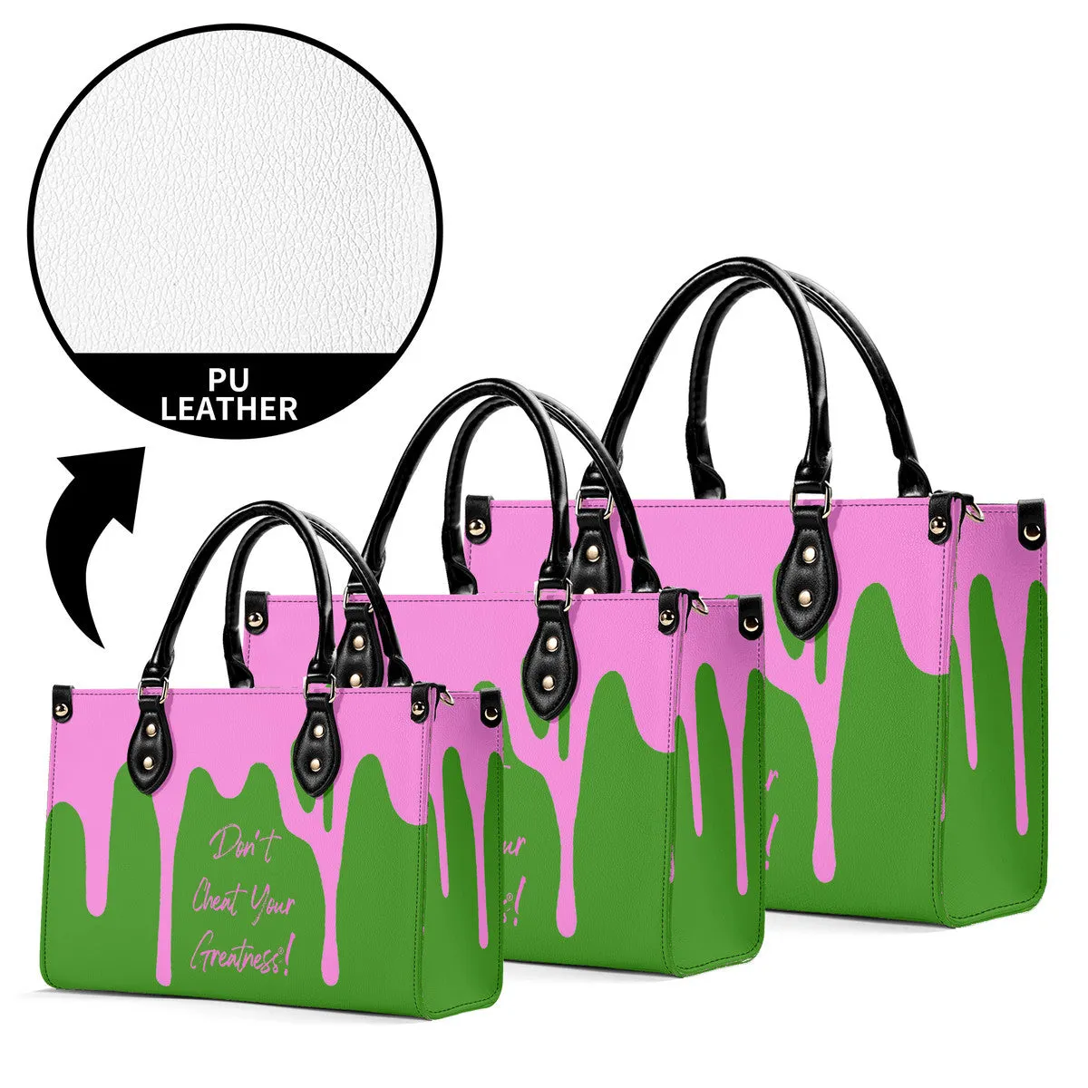 DRIP Pink CR Logo & Green Multiple Sizes Upgraded Luxury Women PU Leather Handbag