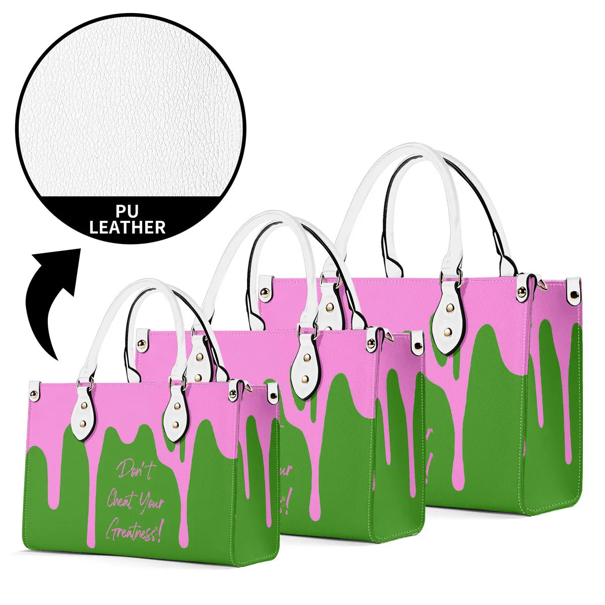 DRIP Pink CR Logo & Green Multiple Sizes Upgraded Luxury Women PU Leather Handbag