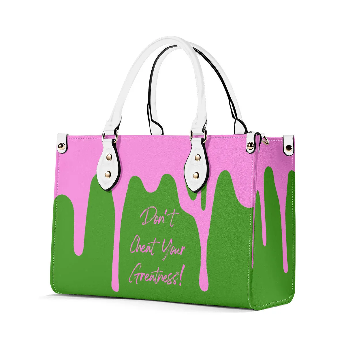 DRIP Pink CR Logo & Green Multiple Sizes Upgraded Luxury Women PU Leather Handbag