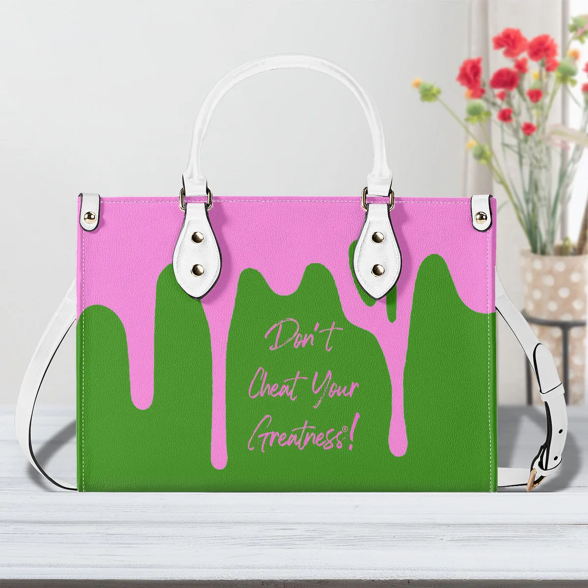 DRIP Pink CR Logo & Green Multiple Sizes Upgraded Luxury Women PU Leather Handbag