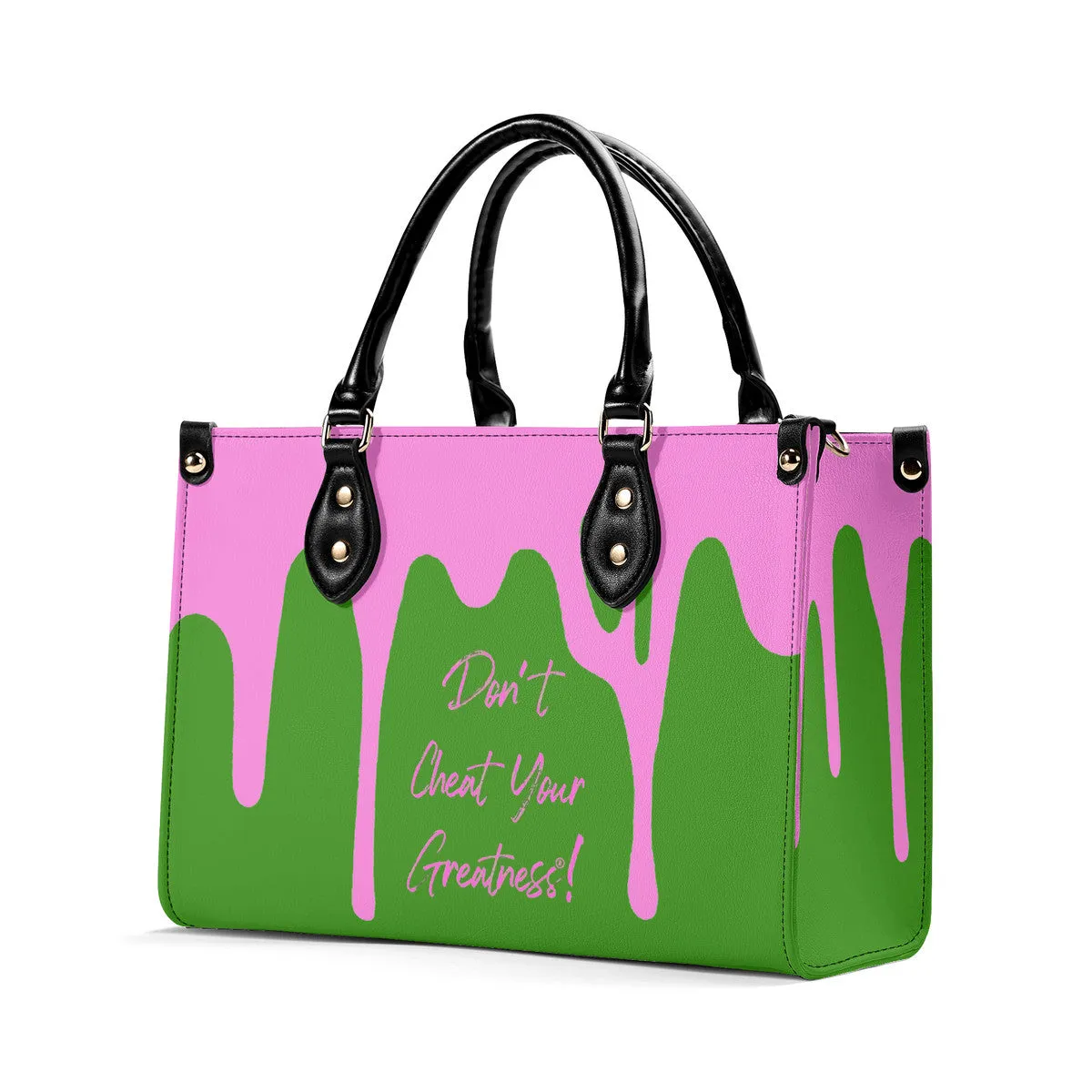 DRIP Pink CR Logo & Green Multiple Sizes Upgraded Luxury Women PU Leather Handbag
