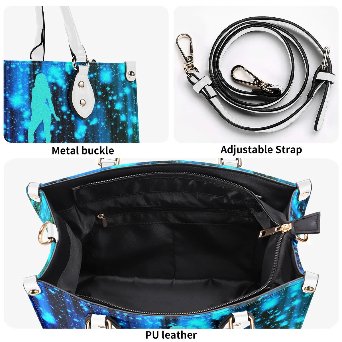 DRIP SF Turquoise  Logo & Multiple Sizes Upgraded Luxury Women PU Leather Handbag