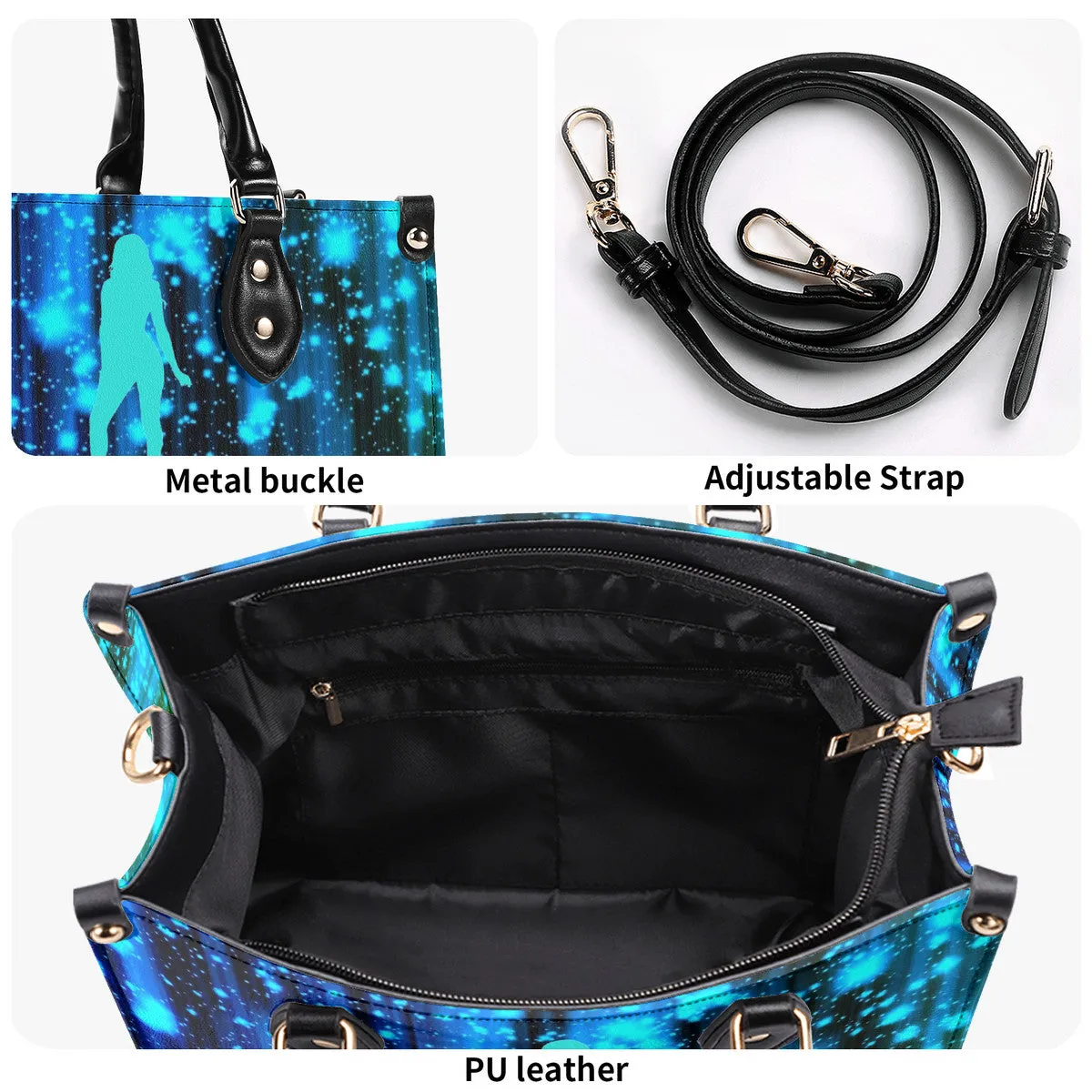 DRIP SF Turquoise  Logo & Multiple Sizes Upgraded Luxury Women PU Leather Handbag