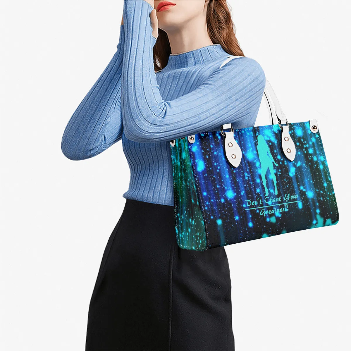 DRIP SF Turquoise  Logo & Multiple Sizes Upgraded Luxury Women PU Leather Handbag