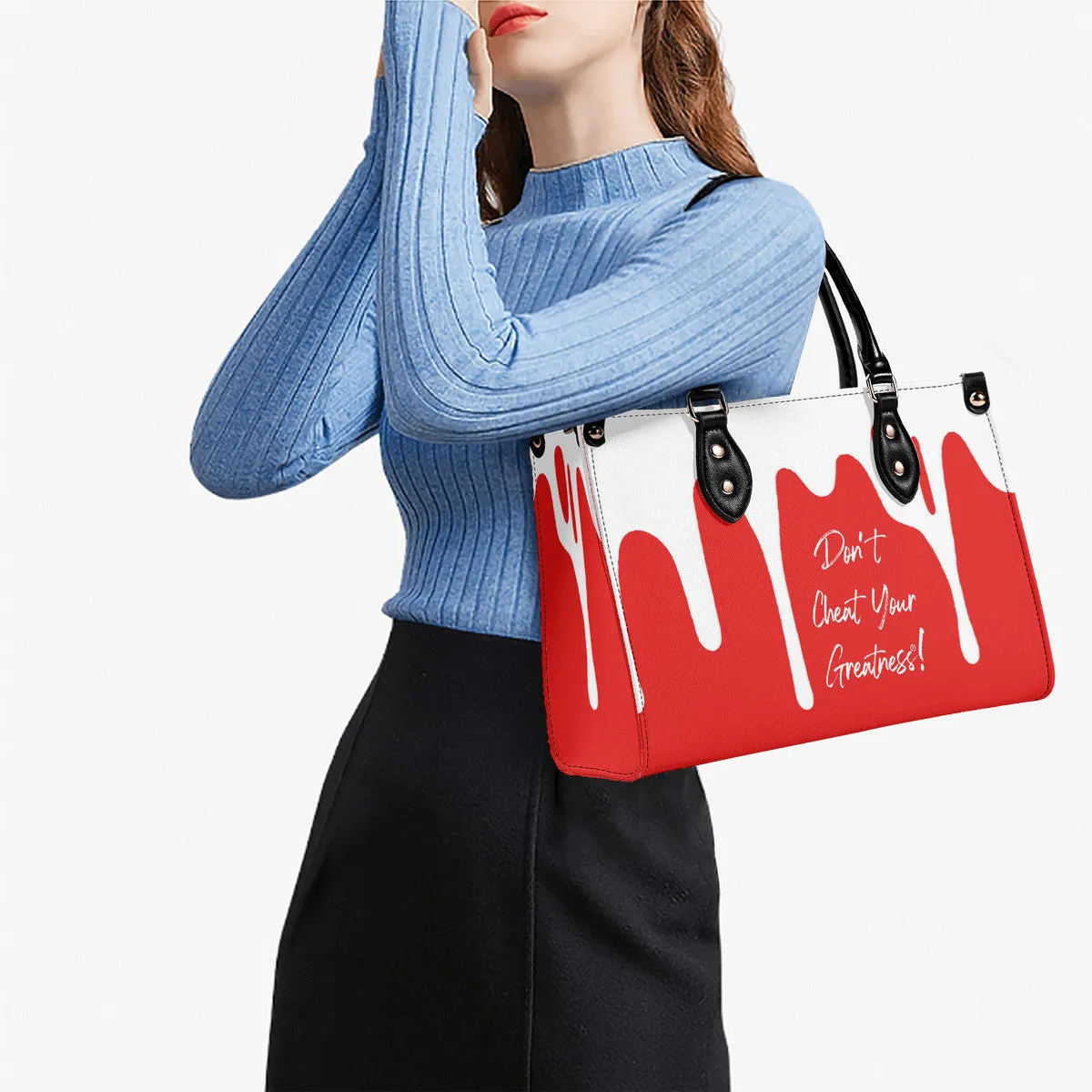 DRIP White CR Logo & Red Multiple Sizes Upgraded Luxury Women PU Leather Handbag
