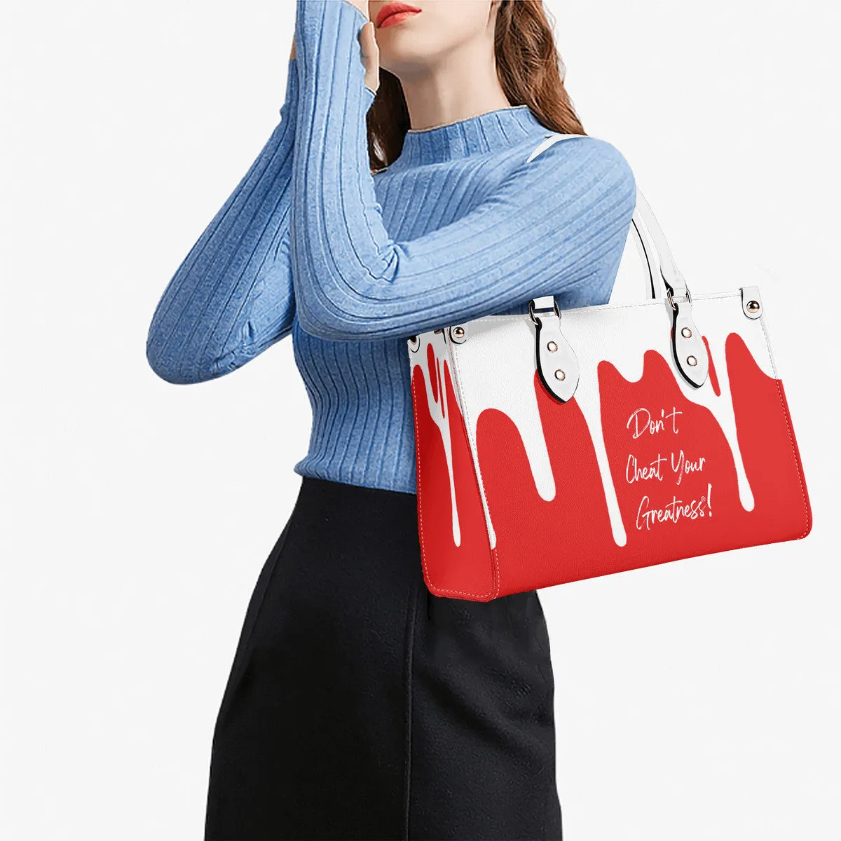 DRIP White CR Logo & Red Multiple Sizes Upgraded Luxury Women PU Leather Handbag