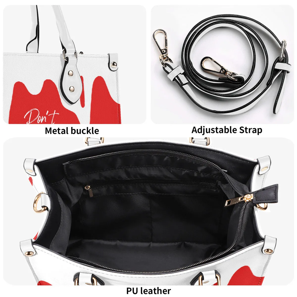 DRIP White CR Logo & Red Multiple Sizes Upgraded Luxury Women PU Leather Handbag