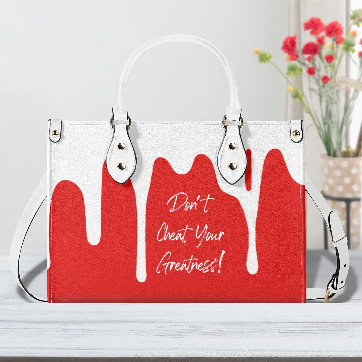 DRIP White CR Logo & Red Multiple Sizes Upgraded Luxury Women PU Leather Handbag