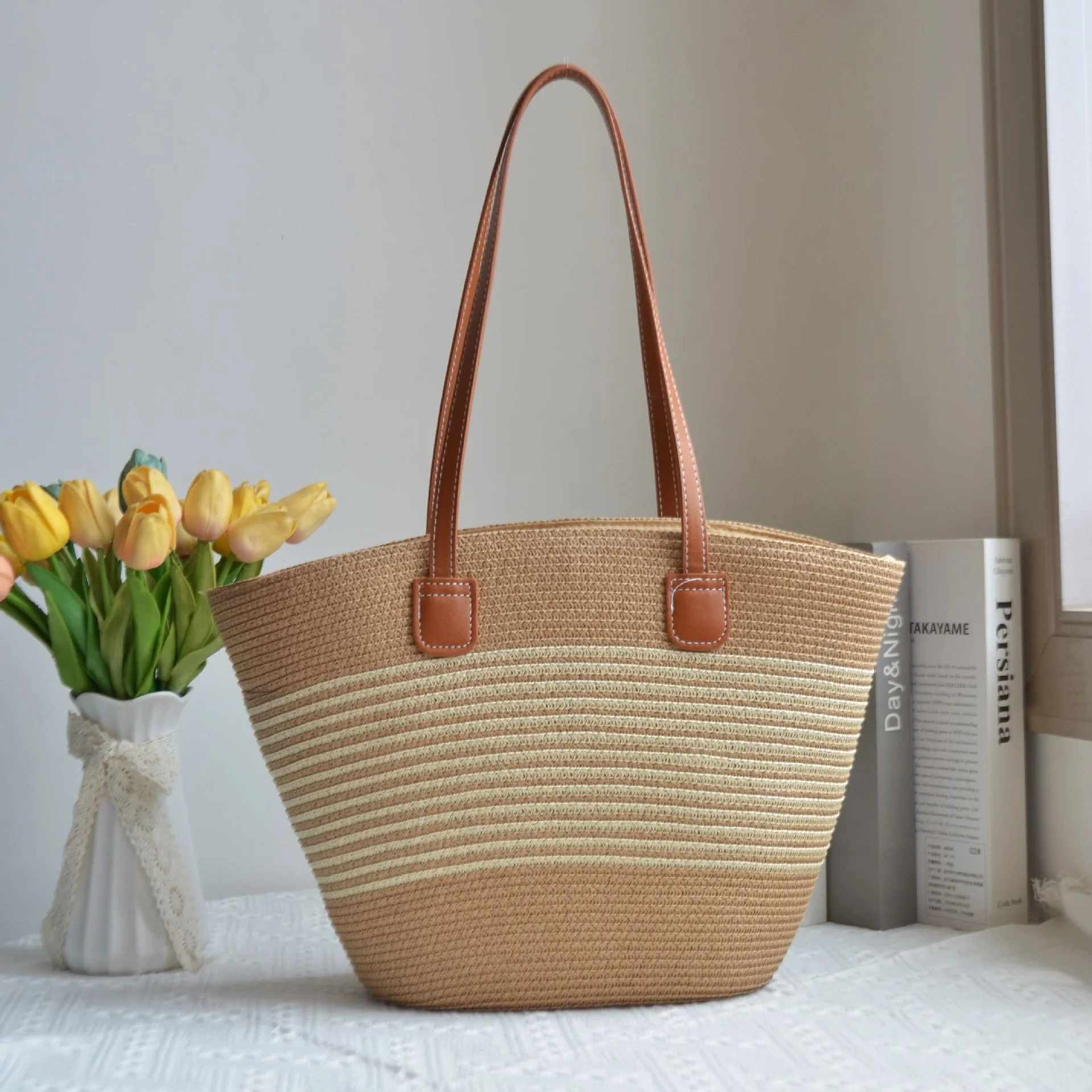 DUNNMALL INS Elegant Large Capacity Straw Bag Hand-Woven Underarm Bag Shoulder Women's Bag Factory Direct Sales One Piece Dropshipping