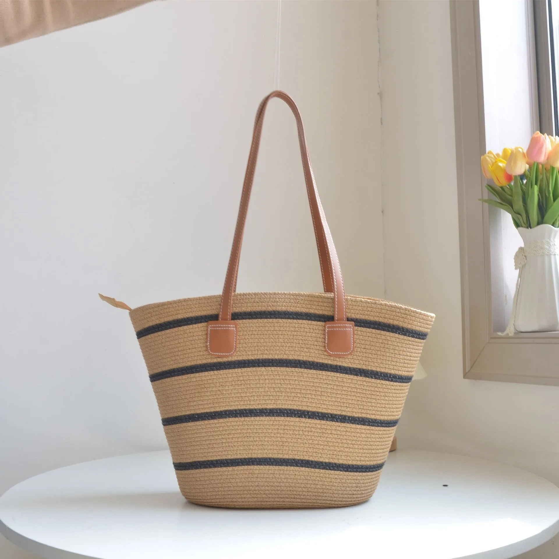 DUNNMALL INS Elegant Large Capacity Straw Bag Hand-Woven Underarm Bag Shoulder Women's Bag Factory Direct Sales One Piece Dropshipping