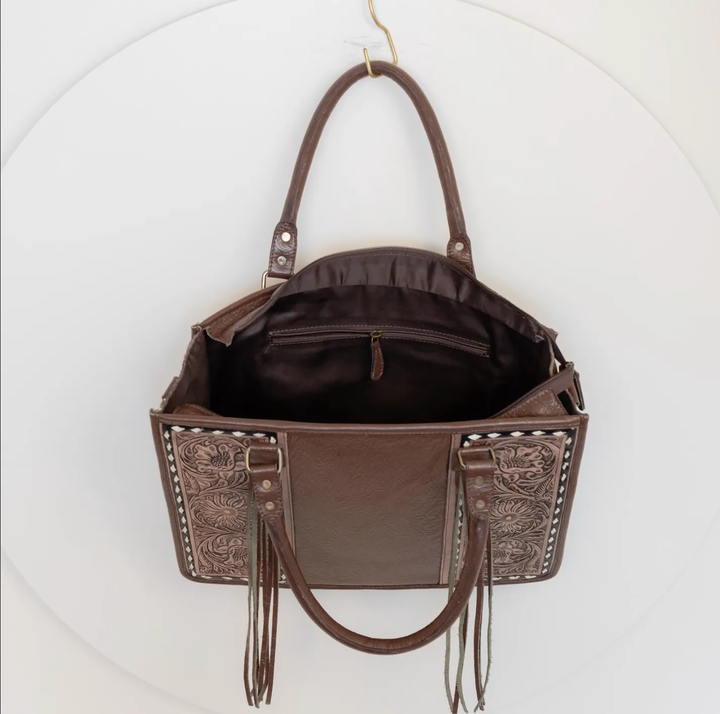 Embossed Tooled Leather Tote Purse